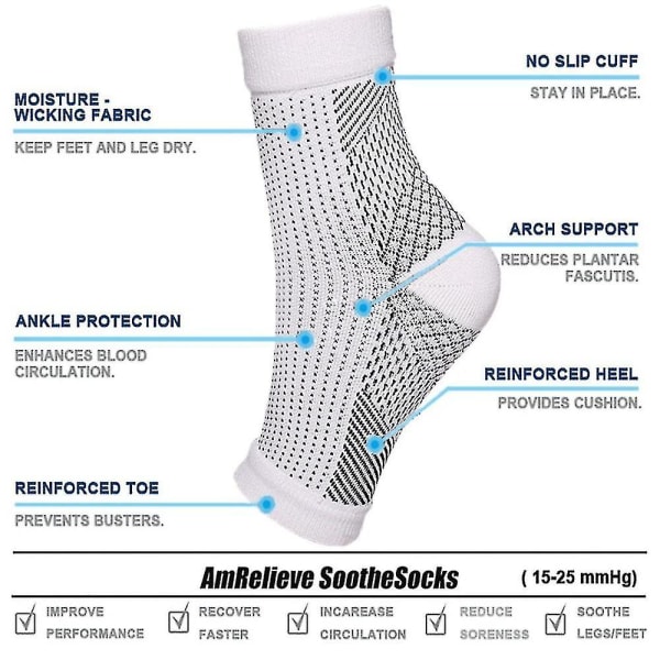 Neuropati kompression ankelbue støtte sokker Sports（Sort，L XL）