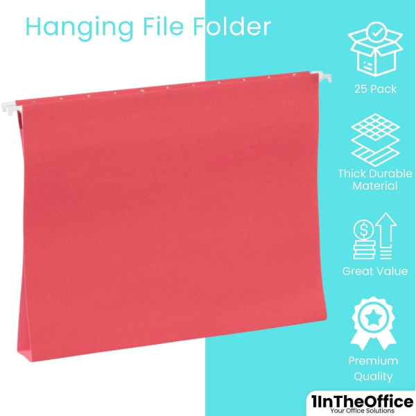 Red Hanging File Folders Letter Size, Adjustable Tabs, Letter Size File Folders Hanging, File Cabinet Dividers, 25 Pack