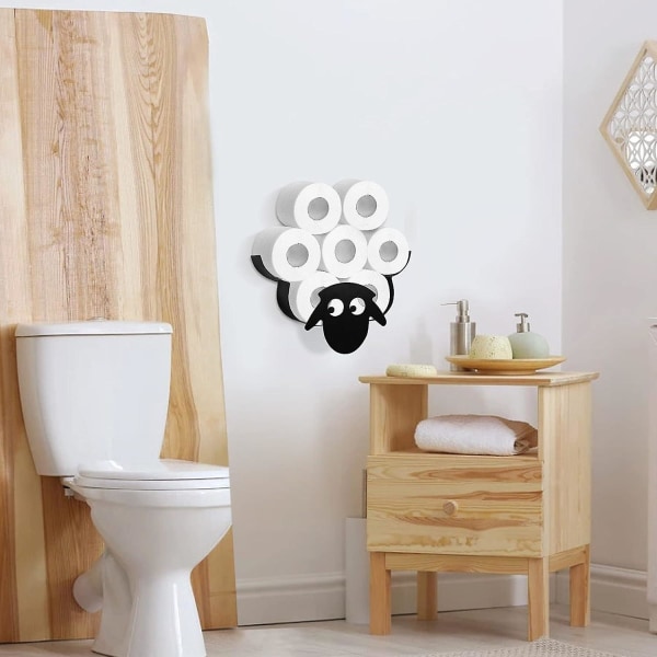 Trintion Sheep Toiletrulleholder Sort toiletrulleholder Vægmonteret til badeværelse Metal toiletrulleopbevaring Holder op til 7 ruller toiletpapirholder