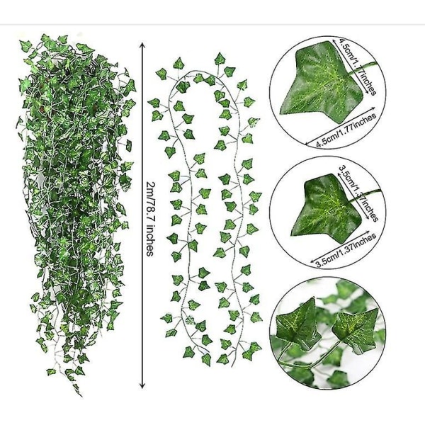 24 stykker falske eføy blader kunstig eføy, eføy krans grønn rotting, soverom dekor estetisk silke eføy