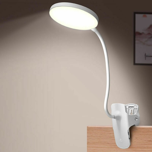 Läslampa, läslampa skrivbordslampa med klämma, justerbar ljusstyrka, flexibel för läsning/arbete/resor