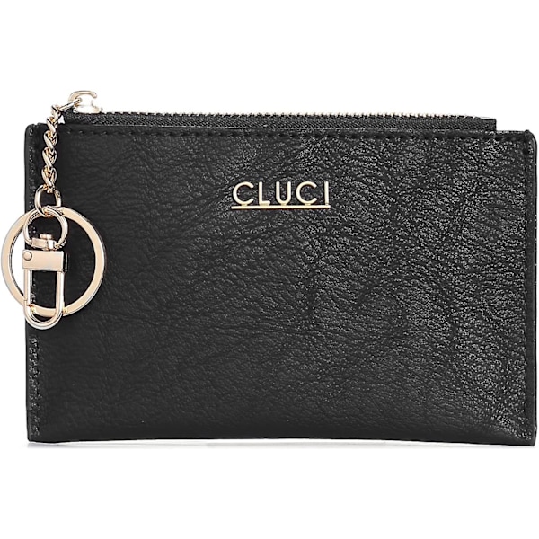 Small Two-tone Black Leather Wallet For Women, Credit Card Holder With Zip Pocket And Key Ring