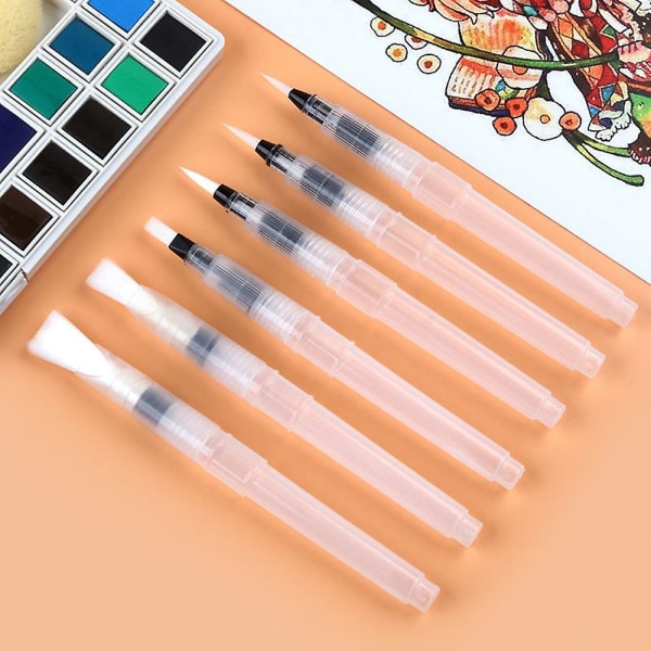 6 stk pennesett med paletter for akvarellmaling Sjarmerende skinnende tegnemaling for malerelskere（Kombinert 1)