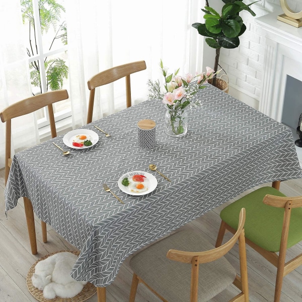 Bomull och linne rektangulär bordsduk pilmönster bordsduk Dammtät tvättbar cover för kök Matbord 140 X 220cm (grå)