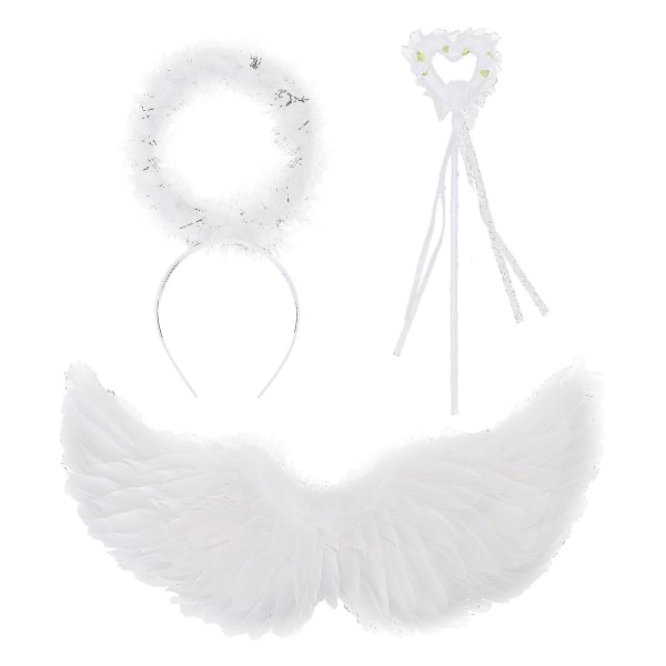 1 sett Angel Feather Wings Costume - Halloween Og Cosplay Feather Wings Halo For Voksne og Barnefestutstyr Dekorer Bryllupsdekorasjon