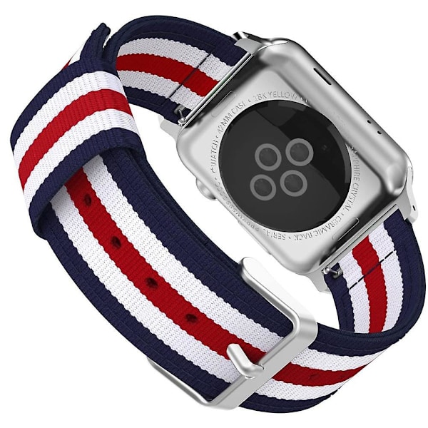 Apple Watch-kompatibel stropp, finkvevet nylon justerbar erstatningsstropp sportsstropp passer -38 mm blå, hvit, rød, hvit og blå