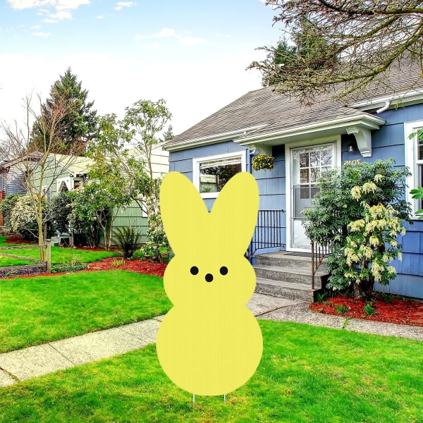 Påsk Peeps Yard skylt dekoration med stakar, stor välkomst kanin Peeps dekoration utomhus, gul