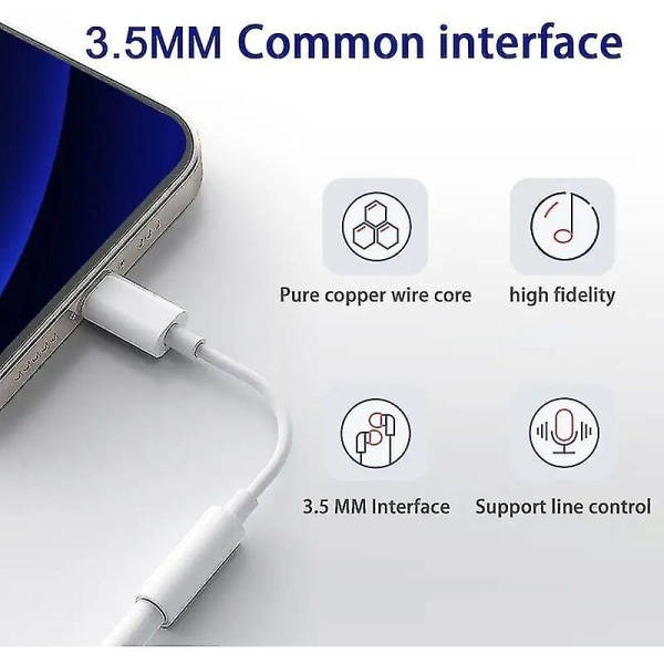 2 Packlightning 3,5 mm Jack Adapter Mfi -sertifioitu kuulokesovitin Iphone Aux -äänikaapelin jakajalle, yhteensopiva iPhone 13/12/11/xs/xs Ma kanssa