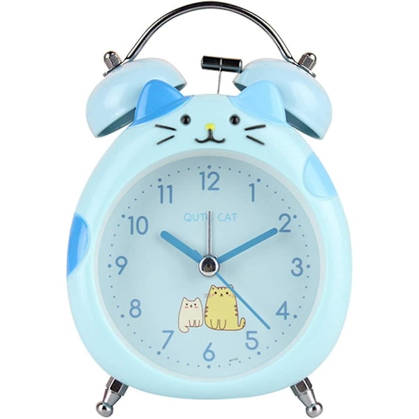 Cat Alarm Clock For Girls, Cartoon Alarm For Kids And Teen Loud Bell And Button Night Light For Heavy Sleepers (blue)