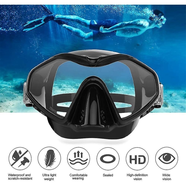 Dykkerbriller for voksne, Anti-dugg dykkermaske, Snorkelbriller, UV-beskyttelse svømmebriller A