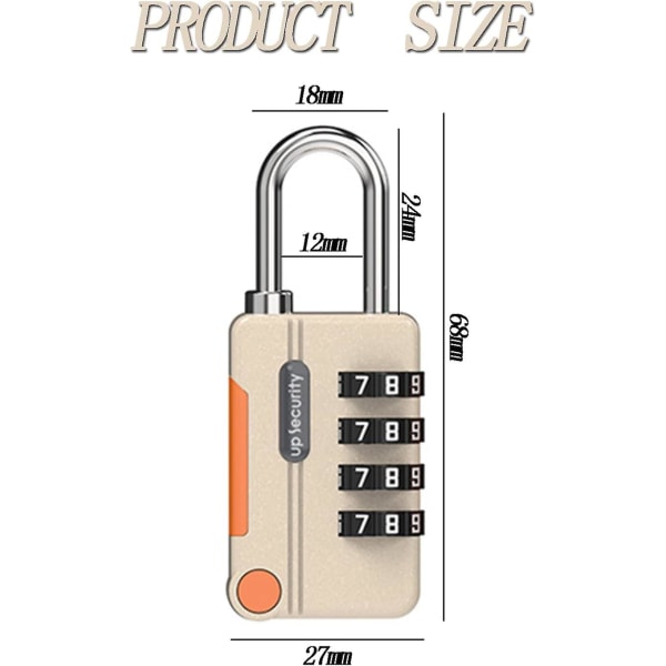 2-pak kombinationslås, kuffertlås, nulstillelig vejrbestandig kombinationshængelås, 4-cifret glat skive, legeringslås（gul）