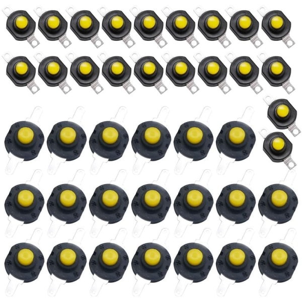 40 st självlåsande tryckknappsbrytare Mini ficklampa strömbrytare gul (20 st platt stift med hål + 20 st krökt stift med hål) - MODOU
