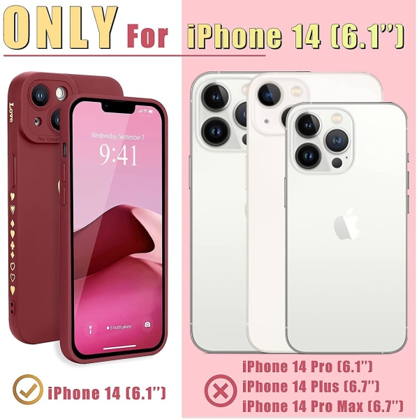 Kompatibel med Iphone 14- case 6,1 tum för kvinnor flickor, söt lyxig kärlekshjärta [mjukt anti-scratch helt kameralinsskydd] Silikon Girly Shockpr