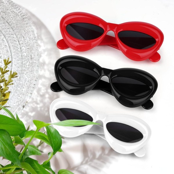 3 stk Bubble solbriller, oppblåste solbriller Cat Eye Oversized tykk innfatning Morsom Lip Candy Color Tonede solbriller for kvinner Vintage Mod Style