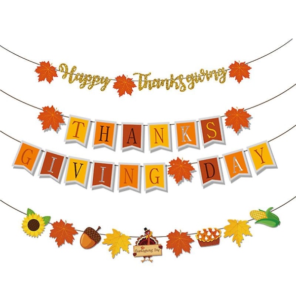Thanksgiving-dekorationer - Höstskördefest-fest-bunting- set - lönnlöv, små ekollon, kottar, tacksägelse-firande set för hemmet, F