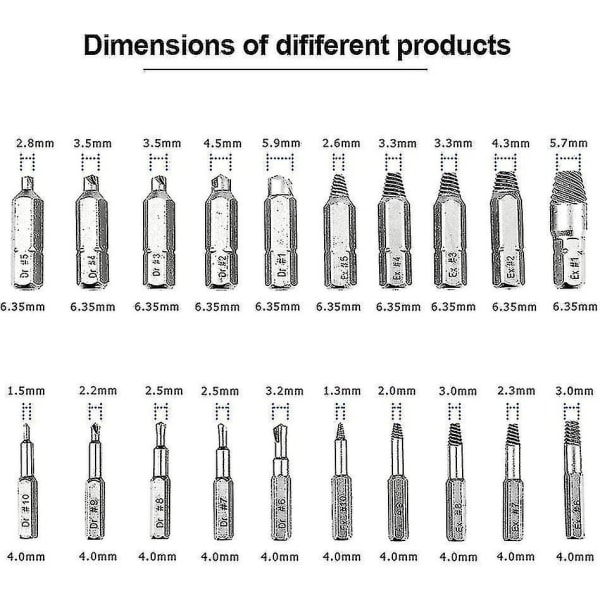 22-dels Skruvutdragare, Trasig Skruvutdragare, Skruvutdragare Set, Bultutdragare Kit För Trasiga Bultar Eller Skruvar
