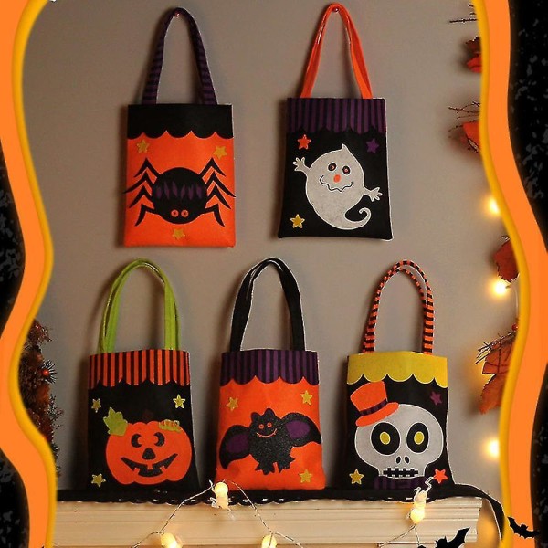 Halloween-koristeet, söpö Bat Skeleton Pumpkin Ghost Spider Kuitukankaiset lahjapussit, Halloween-temppu (haamu)
