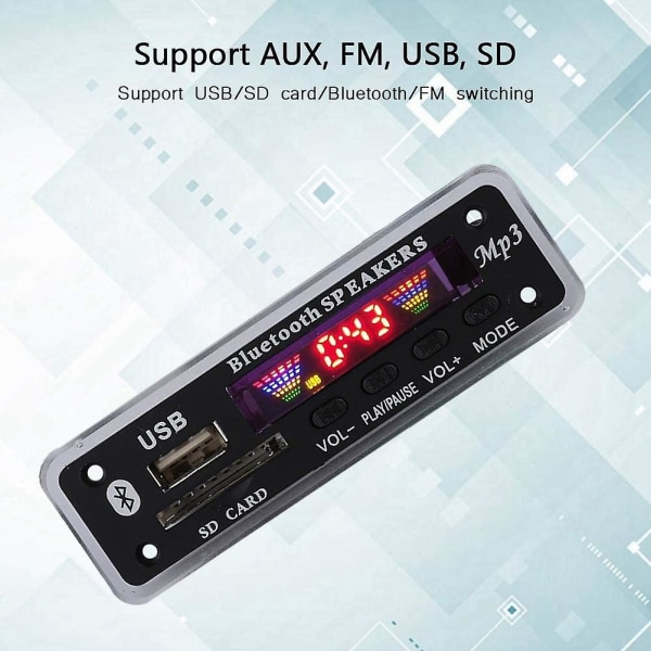Dc 5v/12v Bluetooth 5.0 lyddekoderkort lydmodul Usb Aux Sd Fm radio tapsfri Mp3/wma/wav/flac/ape dekoderkortmodul, farger Skjermvisning