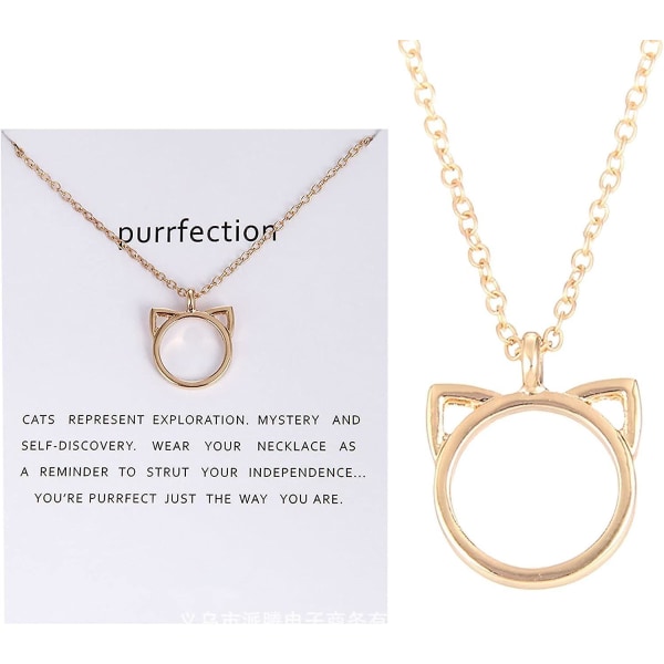 Modesmycken Purrfection Cat Ear Alloy Hänge Kort Halsband Dam Present Circle Halsband (silver One Size)（B）