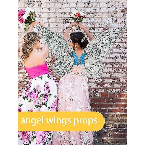 Sparkling Fairy Wings aikuisille Pue Sparkling Sheer Wings Halloween Fairy Puku Enkelin siivet lapsille Tytöt Naiset (valkoinen)