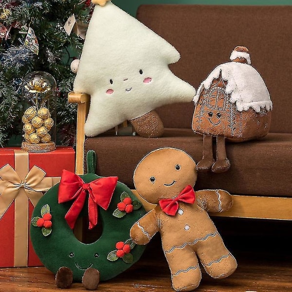 Joulun inkiväärileipäpehmo tyyny täytetty suklaakeksitalon muotoinen sisustustyyny Hauska joulujuhlasisustus nukkepehmo（42cm joulupuu)