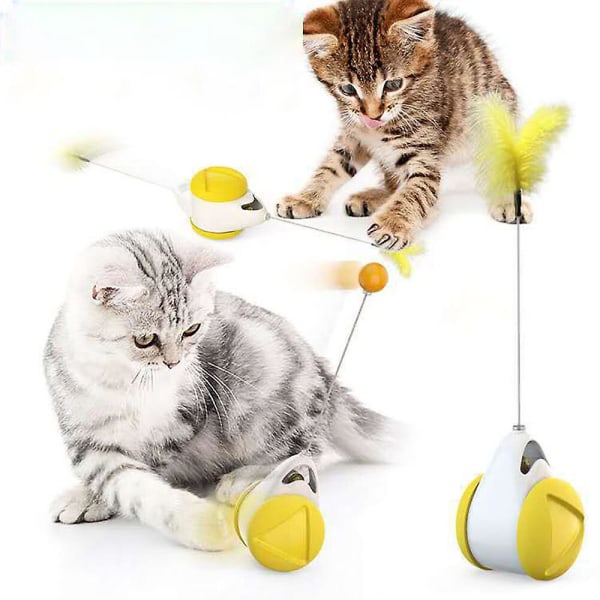 Gul interaktiv kattleksak, balanserad gunga, 360 graders roterande boll, med kattmynta, stimulerar jaktinstinkt Attraktiv kattträningsleksak