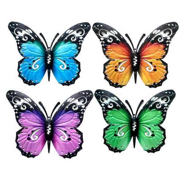 Metal Butterfly Outdoor Decor - Set med 4 dubbla vingar fjärilar Väggkonst Dekor inomhus och utomhus plaketter & väggkonst dekorationer för hem, rum, Gard