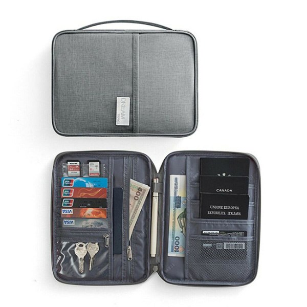 Passdokumentkortveske Reisepassdokumentpakke Bærekortveske (grå)