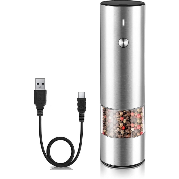 Elektrisk pepparkvarn eller saltkvarn - USB uppladdningsbar - Hållbar modern stil - Automatisk svartpepparkorn eller havssaltkryddkvarn med justering