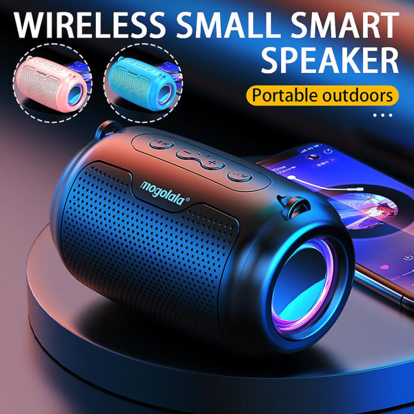 Högvolym Bluetooth-kompatibel högtalare Bärbar 3D stereo musikhögtalare för camping picknick (toppversion, svart)