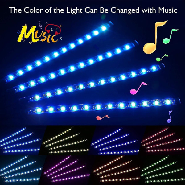Bil Led Strip Lys Multicolor 4 stk til levende indvendig belysning