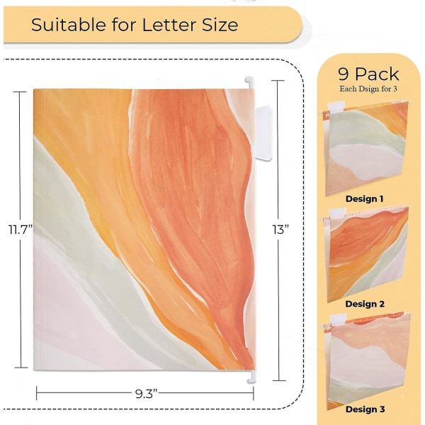 9 Pack Decorative Hanging File Folders Letter Size Marble Cute Hanging Folder Pretty File Folder Organizer For Filing Cabinet Office Home With 1/5-cut