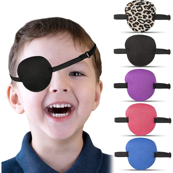 5 delar justerbara ögonlappar med spänne, korrigerade visuella ögonlappar Piratögonlappar för vuxna och barn, blå, lila, rosa, svart, L
