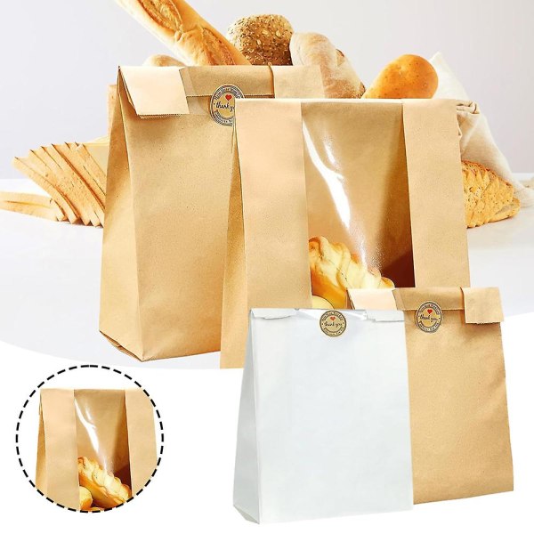 50 pakke store papirbrødposer med klistermærker Surdejsbrødposer med høj kapacitet til hjemmebagt brød (gul)