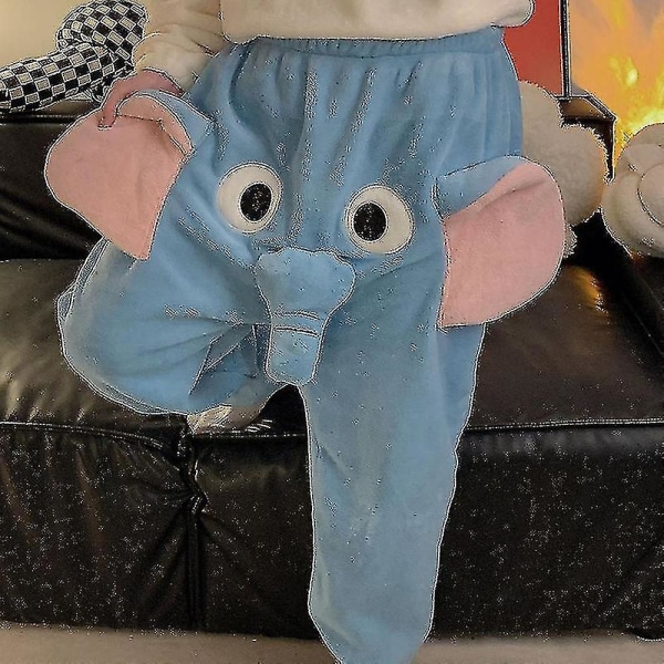 Elephant Trunk Pyjama Housut Miesten, Elefantti Pyjama housut, Sarjakuva Pyjama Housut Funny (S, Blue Flannel)