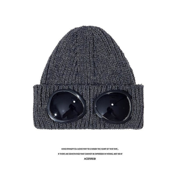 2022 016a Cotton Knit Lightweight Goggle Beanie Hat (Mørkegrå)