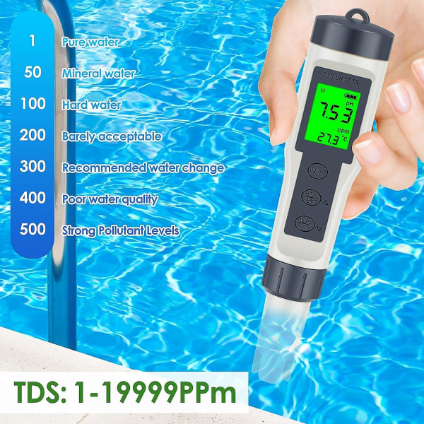 Digital Ph Tds Temp Meter, 3 I 1 Ph Test Meter Med Lcd Til Vand Husholdningsdrikkevarer, Digital Dwc Ph Og Ppm Vand Pen Tester, Høj Præcision 1-19999