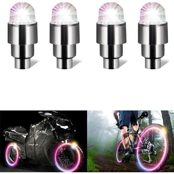 4 delar Cykelljus Motorcykel Bildäck Däck Aluminium Luftventil Cap Hjul Dekorationslampa Färgglad Led Blinkersljus