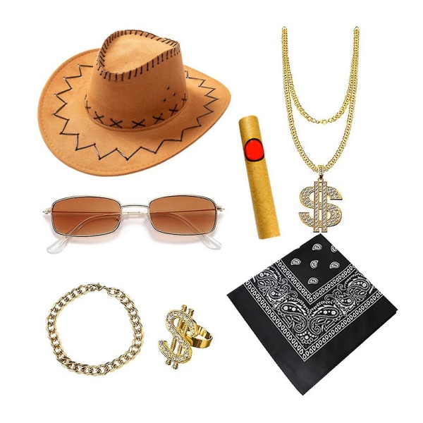 Western Cowboy Kit Cool Vintage Dress Up Tyg Hat Halsband Ring Fyrkantig Scarf Denim Set Party Supply