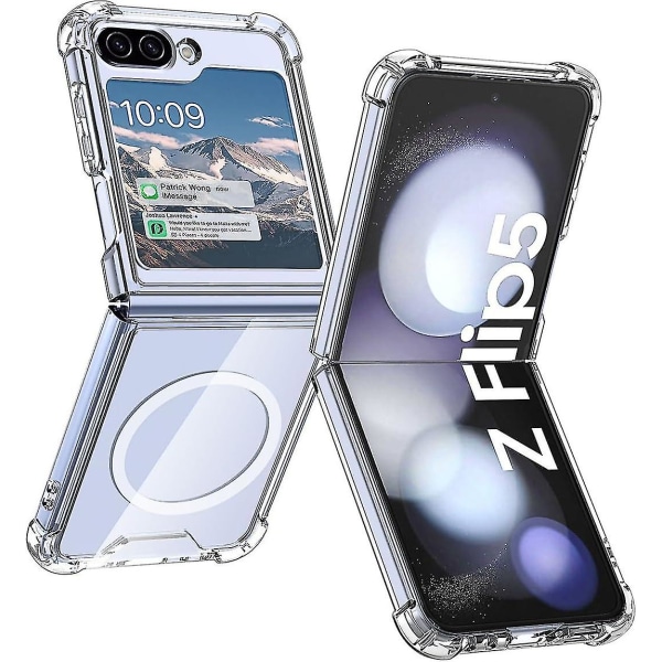 Z Flip 5 genomskinligt case, magnetiskt kristallklart stötsäkert case för Samsung Galaxy Z Flip 5 kompatibelt med Magsafe (Transparent)