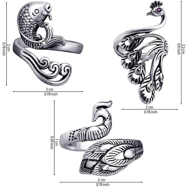 3 st Justerbara Stickloopar Virkning, Virkningsring - Sticktillbehör, Påfågel Öppen Fingerring/Justerbar Flätad Ring För Snabbare Stickning