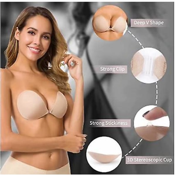 Adhesive Bra Strapless Sticky Invisible Push Up Silicone Bra For Backless Dress With Nipple Covers Nude