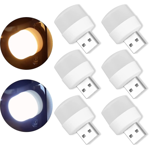 6 st USB kontaktlampa USB nattlampa Mini USB ledlampa USB atmosfärsljus liten rund nattlampa