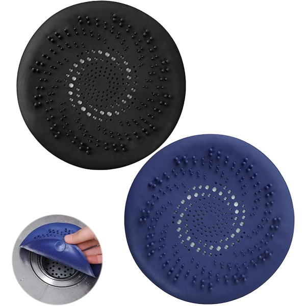 2 delar silikonavloppsskydd, duschavloppsskydd, duschhårfilter, diskbänksfilter med sugkopp (grå och blå)
