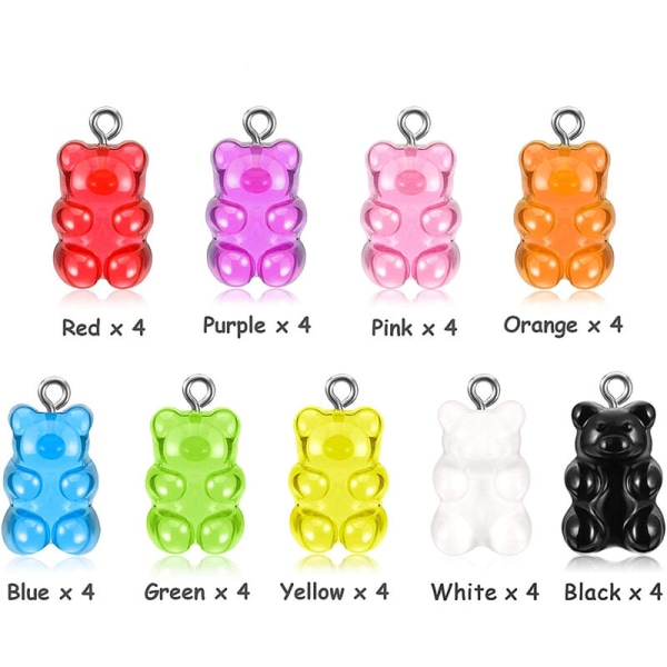 36 stycken färgglada gummi björn berlocker hänge harts, björn nyckelring DIY smycken halsband tillbehör för barn flickor MODOU