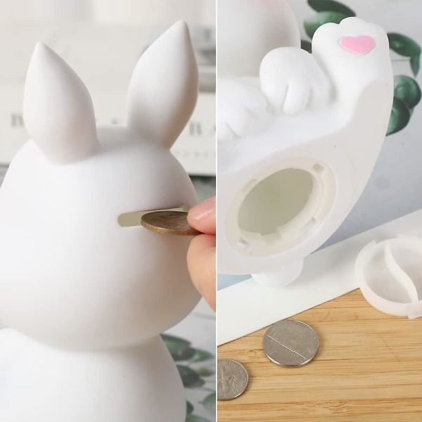 Little Bunny Money Bank, Mini Rabbit Piggy Bank, Paras syntymäpäivälahja, valkoinen