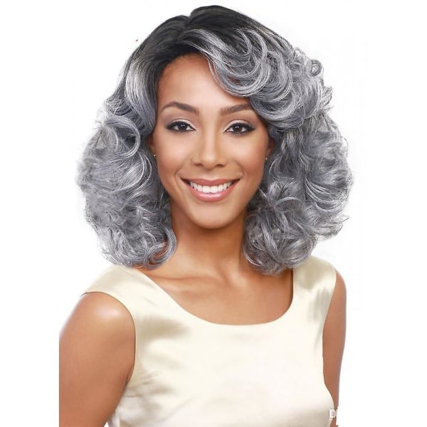 Kvinnlig kort lockig peruk grå
