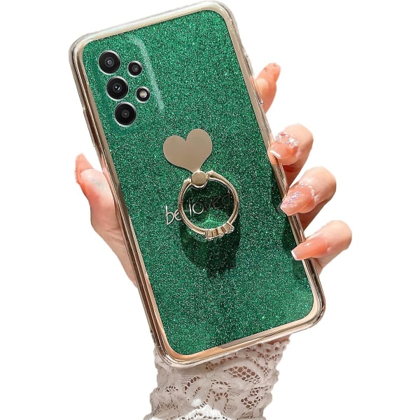 Etui til Samsung Galaxy A23 2022 Piger Kvinder Sød Luksus Glitter Skinnende Glitrende Skal Med Ring Stativ Hjerte Slank Blød Stødsikker Beskyttende Telefon Cover