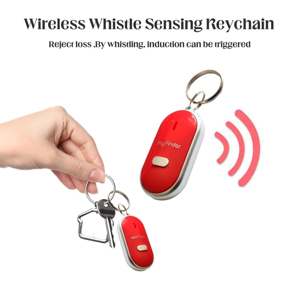 Anti-tap Whistle Key Locator, enkel å bruke med LED-lysdesign, egnet for lommebok, bil, kjæledyr, barn (rød)