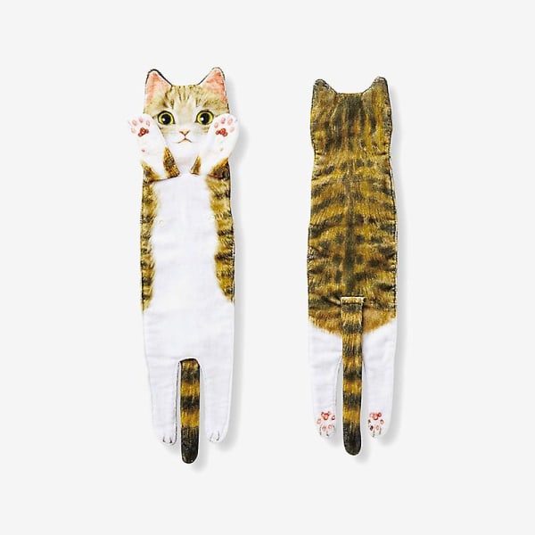 Langt katteformet håndklæde til hjemmet Hurtigttørrende håndklæde med spænde til badekøkken ligner en rigtig killing 15*52 cm nyt (Hite kattehåndklæde)